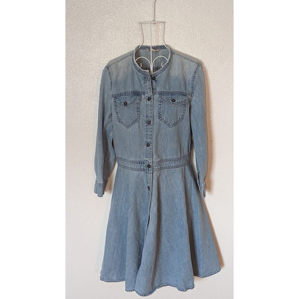 Vintage 90s Gap Fit and Flare Denim Button Down Long Sleeve Skater Dress Sz 2